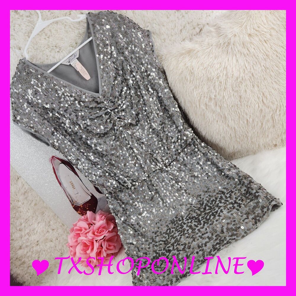 💗👗VICTORIA SECRET LUDI Silver Sequin Elastic Waist Column Party Dress👗 💗NWT